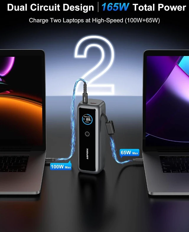 Alt view image 3 of 7 - Laptop Power Bank Built-in C-Cable TFT Display PD3.1 140W 27600mAh,Fast Charging Battery Bank Portable Charger Power Bank for MacBook Pro/Air/iPhone 18/iPad Pro/S26 Ultra/Dell/HP(TSA-Approved)