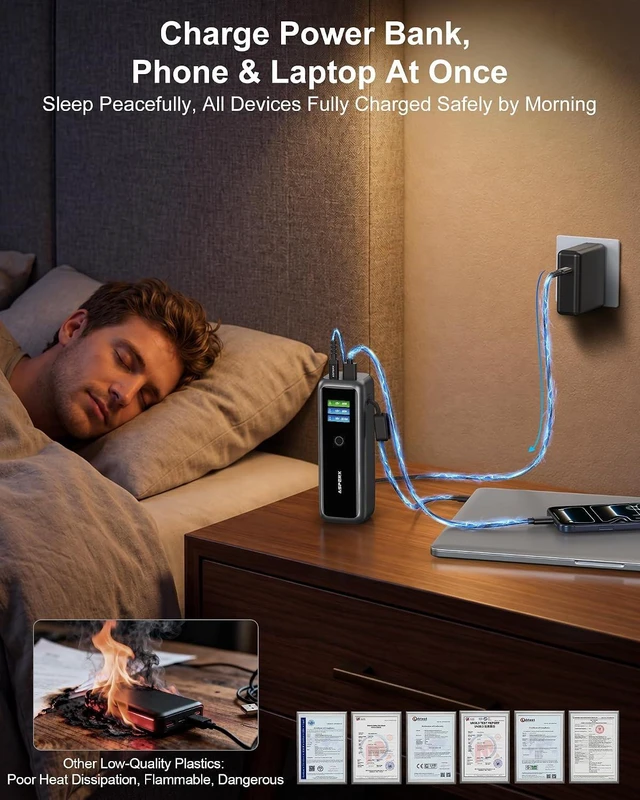 Alt view image 2 of 7 - Laptop Power Bank Built-in C-Cable TFT Display PD3.1 140W 27600mAh,Fast Charging Battery Bank Portable Charger Power Bank for MacBook Pro/Air/iPhone 18/iPad Pro/S26 Ultra/Dell/HP(TSA-Approved)