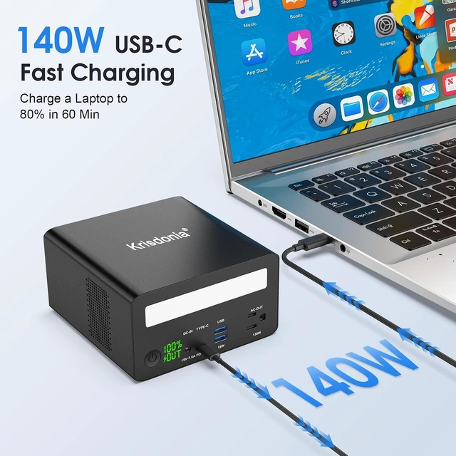 Alt view image 3 of 7 - AC Power Bank 80000mah 140W USB-C PD Portable Laptop Charger,130W AC Output, 140W USB-C Output Fast Charging Power Station with LED Flashlight for Home/Laptop/Camping