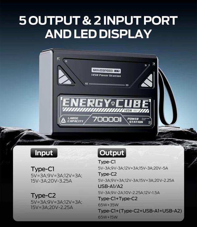 Alt view image 6 of 7 - 260Wh Portable Power Station 70,000mAh Large Capacity Power Bank with 145W Output, USB-C Battery Pack for Laptop Charging, Camping & Emergency Power Generator with Flashlight