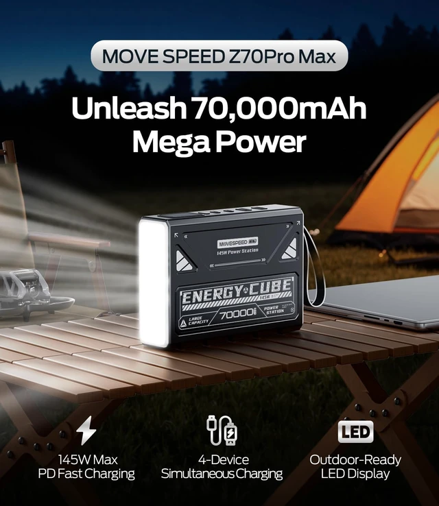 Alt view image 5 of 7 - 260Wh Portable Power Station 70,000mAh Large Capacity Power Bank with 145W Output, USB-C Battery Pack for Laptop Charging, Camping & Emergency Power Generator with Flashlight
