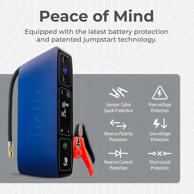 Alt view image 7 of 7 - Bolt Air 58830 Portable Car Battery Jump Starter | 100 PSI Air Compressor, 58.8Wh USB Power Bank, Emergency Floodlight & Charger, Jumps Cars SUVs & Trucks, Inflates Tires, TSA Approved Blue