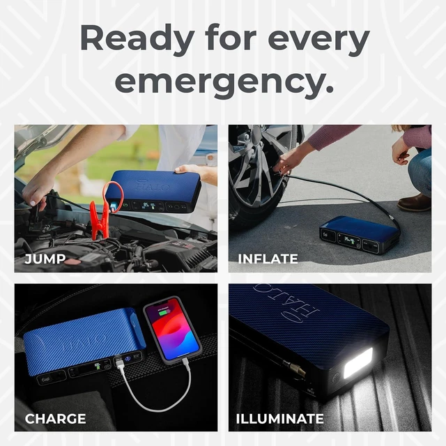 Alt view image 5 of 7 - Bolt Air 58830 Portable Car Battery Jump Starter | 100 PSI Air Compressor, 58.8Wh USB Power Bank, Emergency Floodlight & Charger, Jumps Cars SUVs & Trucks, Inflates Tires, TSA Approved Blue