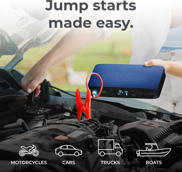 Alt view image 4 of 7 - Bolt Air 58830 Portable Car Battery Jump Starter | 100 PSI Air Compressor, 58.8Wh USB Power Bank, Emergency Floodlight & Charger, Jumps Cars SUVs & Trucks, Inflates Tires, TSA Approved Blue