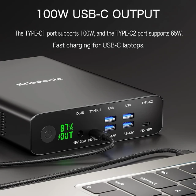 Alt view image 5 of 7 - Portable Charger, PD 100W USB C Power Bank 64000mAh Fast Charging External Battery Pack with Dual PD (100W&65W) & 4 USB-A (QC3.0 18W) for Type-C Laptops, MacBook Pros, XPS, iPad Pro
