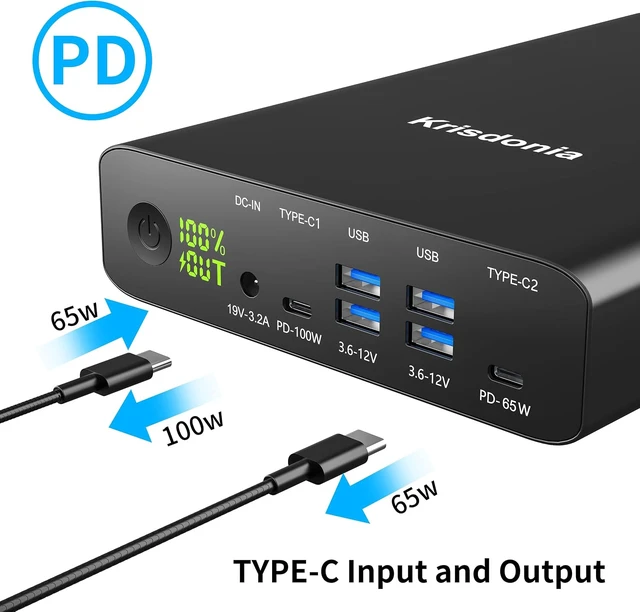 Alt view image 6 of 7 - Portable Charger, PD 100W USB C Power Bank 64000mAh Fast Charging External Battery Pack with Dual PD (100W&65W) & 4 USB-A (QC3.0 18W) for Type-C Laptops, MacBook Pros, XPS, iPad Pro