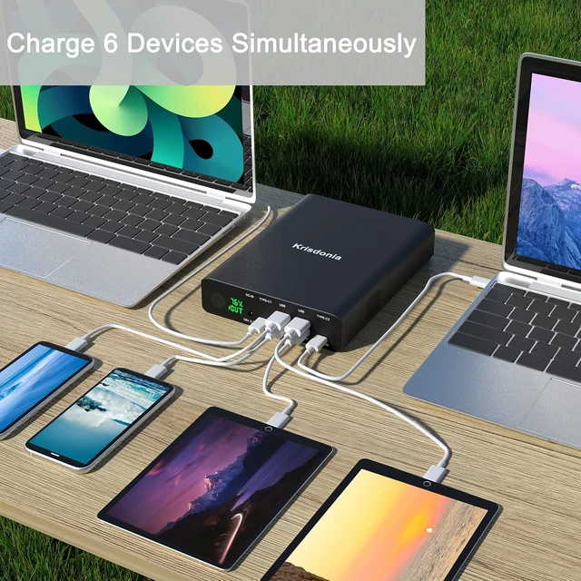 Alt view image 4 of 7 - Portable Charger, PD 100W USB C Power Bank 64000mAh Fast Charging External Battery Pack with Dual PD (100W&65W) & 4 USB-A (QC3.0 18W) for Type-C Laptops, MacBook Pros, XPS, iPad Pro
