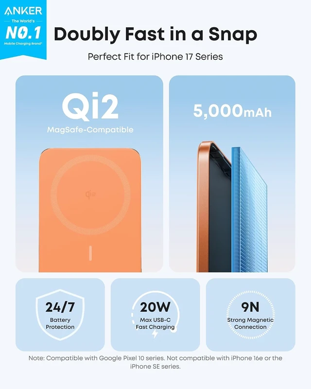 Alt view image 5 of 6 - Nano Magnetic Power Bank, 5,000mAh Qi2-Certified 15W Portable Charger,Ultra-Slim Wireless Battery Pack with Ergonomic Design, Compact for Travel, for iPhone 17 / 16 Series and More
