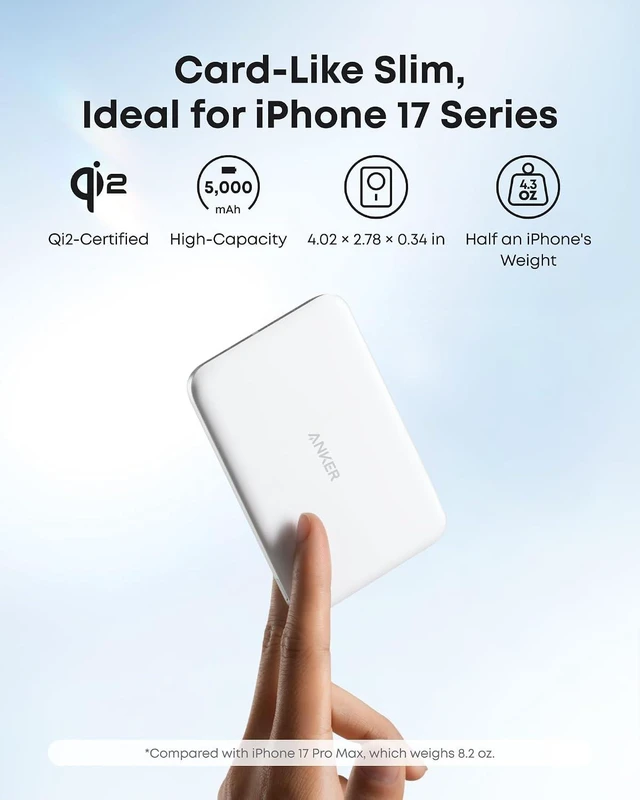 Alt view image 4 of 6 - Nano Magnetic Power Bank, 5,000mAh Qi2-Certified 15W Portable Charger,Ultra-Slim Travel Essentials: 0.34 in, Qi2 15W MagSafe-Compatible Battery Pack for iPhone 18 Pro Max/17 /16 Series and More