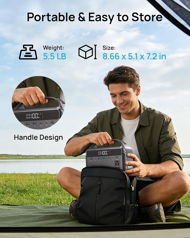 Alt view image 7 of 7 - Portable Power Station 300W (600W Surge), 192Wh LiFePO4 Battery Solar Generator with Carry Bag & 2 AC Outlets, Power Bank Fast Charging AC DC USB Ports for Laptop, Camping, Home Ues, Emergency
