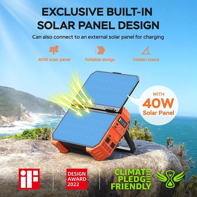 Alt view image 6 of 7 - 1600W Solar Generator, 1024Wh Power Station with Built-In 40W Panel,LiFePO4 battery, 3200W peak output, 100W USB-C, portable generator for emergency home backup, camping, RVs and power outages