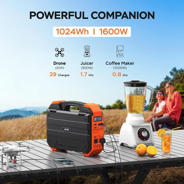 Alt view image 5 of 7 - 1600W Solar Generator, 1024Wh Power Station with Built-In 40W Panel,LiFePO4 battery, 3200W peak output, 100W USB-C, portable generator for emergency home backup, camping, RVs and power outages