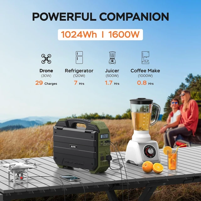 Alt view image 2 of 7 - 1600W Solar Generator, 1024Wh Power Station with Built-In 40W Panel,LiFePO4 battery, 3200W peak output, 100W USB-C, portable generator for emergency home backup, camping, RVs and power outages