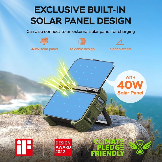 Alt view image 5 of 7 - 1600W Solar Generator, 1024Wh Power Station with Built-In 40W Panel,LiFePO4 battery, 3200W peak output, 100W USB-C, portable generator for emergency home backup, camping, RVs and power outages