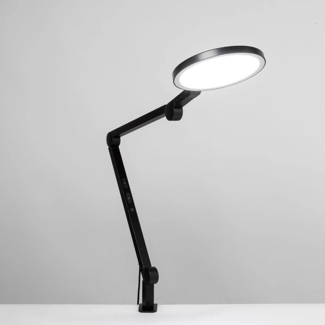 Alt view image 2 of 7 - LUME CUBE Edge 2.0 LED Desk Lamp | Dimmable Home Office Desk Light with USB Charging Port & Strong Swing Arm | Adjustable Color Temperature and Brightness | Circle Webcam Light - Black