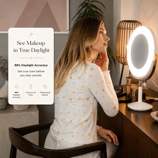 Alt view image 5 of 7 - Beauty Ring Light All-in-One Lighted Makeup Mirror & Ring Light, 10x Brighter, 98% Daylight Accuracy, Perfect for Aging Eyes, Video Calls & Content Creation