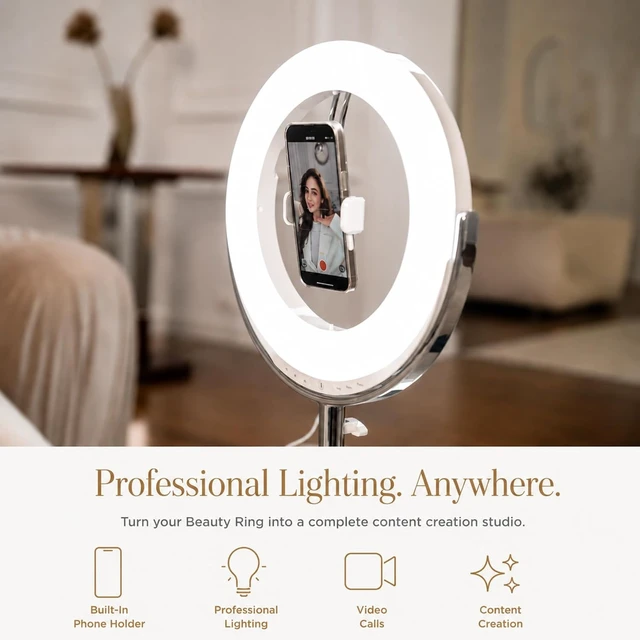 Alt view image 7 of 7 - Beauty Ring Light All-in-One Lighted Makeup Mirror & Ring Light, 10x Brighter, 98% Daylight Accuracy, Perfect for Aging Eyes, Video Calls & Content Creation