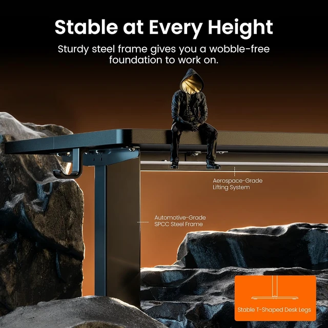 Alt view image 3 of 7 - ErGear 48 X 24 Inch Height Adjustable Electric Standing Desk, Black,Stand Up office Desk, Home Office Computer Desk with 4 Memory Presets, Stable Steel Frame, 176 lbs Capacity, Easy Assembly