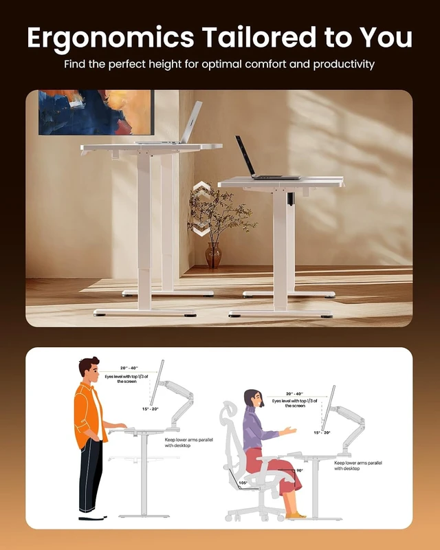 Alt view image 6 of 7 - ErGear Height Adjustable Electric Standing Desk, 55 x 28 Inches Sit Stand up Desk, Memory Computer Home Office Desk, White