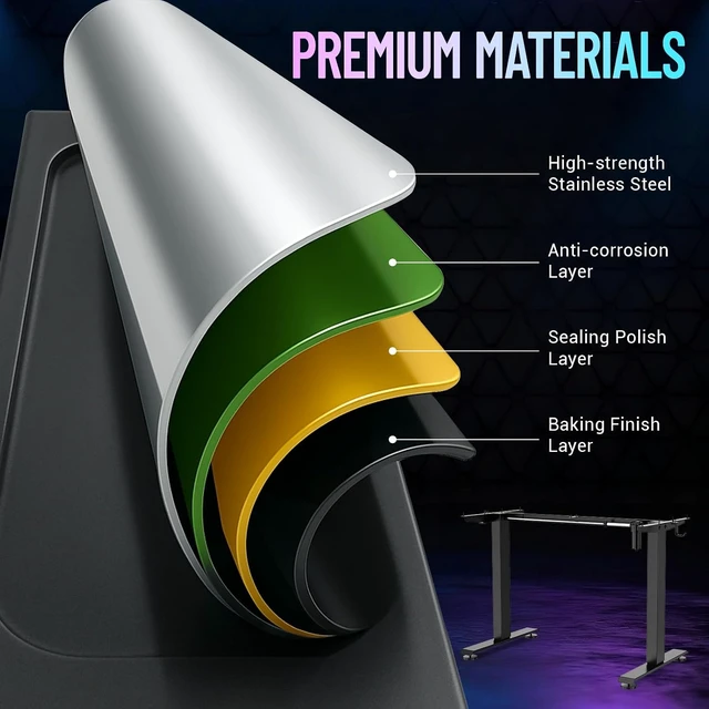 Alt view image 2 of 7 - Veken 55 Inch Large Electric Standing Desk, Gaming Table, Black,Height Adjustable Sit Stand Up Computer Tables for Home Office, Study , Writing, Suit students, employees and group work