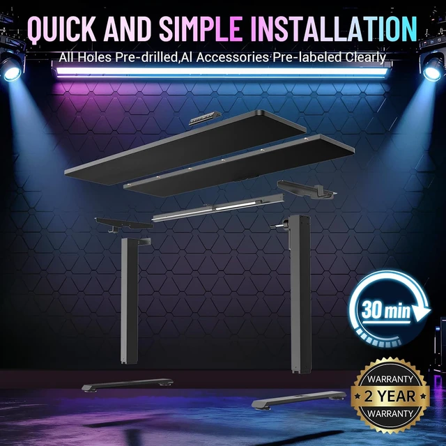 Alt view image 3 of 7 - Veken 55 Inch Large Electric Standing Desk, Gaming Table, Black,Height Adjustable Sit Stand Up Computer Tables for Home Office, Study , Writing, Suit students, employees and group work