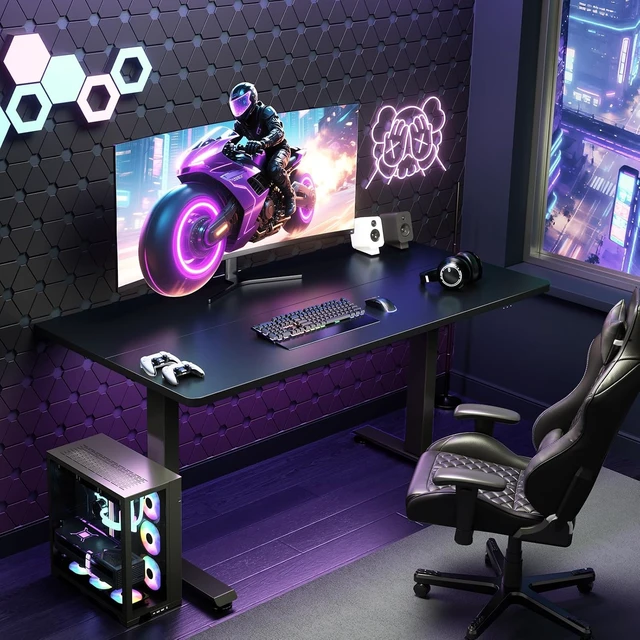 Alt view image 4 of 7 - Veken 55 Inch Large Electric Standing Desk, Gaming Table, Black,Height Adjustable Sit Stand Up Computer Tables for Home Office, Study , Writing, Suit students, employees and group work