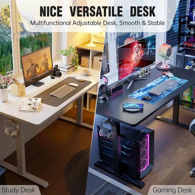 Alt view image 2 of 7 - Veken 63×27.6 Inch Large Electric Standing Desk, Gaming Table, Black,Height Adjustable Sit Stand Up Computer Tables for Home Office, Study , Writing, Suit students, employees and group work