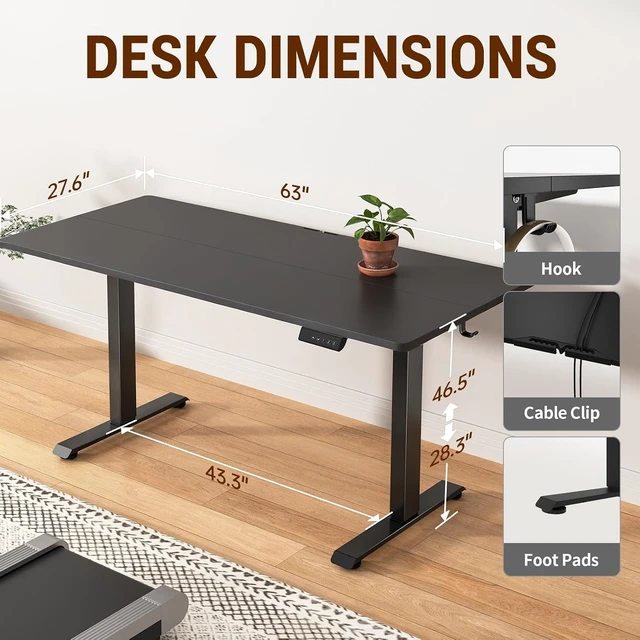 Alt view image 5 of 7 - Veken 63×27.6 Inch Large Electric Standing Desk, Gaming Table, Black,Height Adjustable Sit Stand Up Computer Tables for Home Office, Study , Writing, Suit students, employees and group work