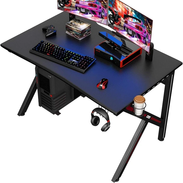Alt view image 7 of 7 - Tangkula Computer Desk Gaming Desk, E-Sports Gaming Workstation with Cup Holder & Headphone Holder, Ergonomic Gamer Table with Adjustable Feet Pads, Home Office Computer Desk PC Desk Table