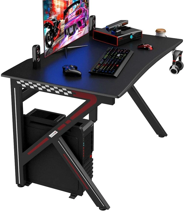 Alt view image 5 of 7 - Tangkula Computer Desk Gaming Desk, E-Sports Gaming Workstation with Cup Holder & Headphone Holder, Ergonomic Gamer Table with Adjustable Feet Pads, Home Office Computer Desk PC Desk Table