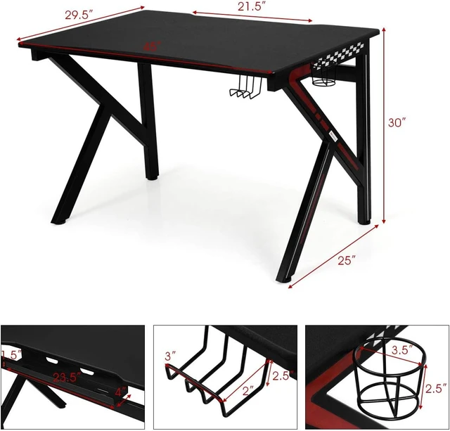 Alt view image 4 of 7 - Tangkula Computer Desk Gaming Desk, E-Sports Gaming Workstation with Cup Holder & Headphone Holder, Ergonomic Gamer Table with Adjustable Feet Pads, Home Office Computer Desk PC Desk Table