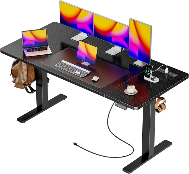 Main image of Huuger 55 x 28 Large Electric Standing Desk with 4 AC Outlets, Type-C Port, Height Adjustable Computer Desk, 27.6" Deep Desktop, Stand up Gaming Desk, 3 Preset Heights, for Home Office, Black
