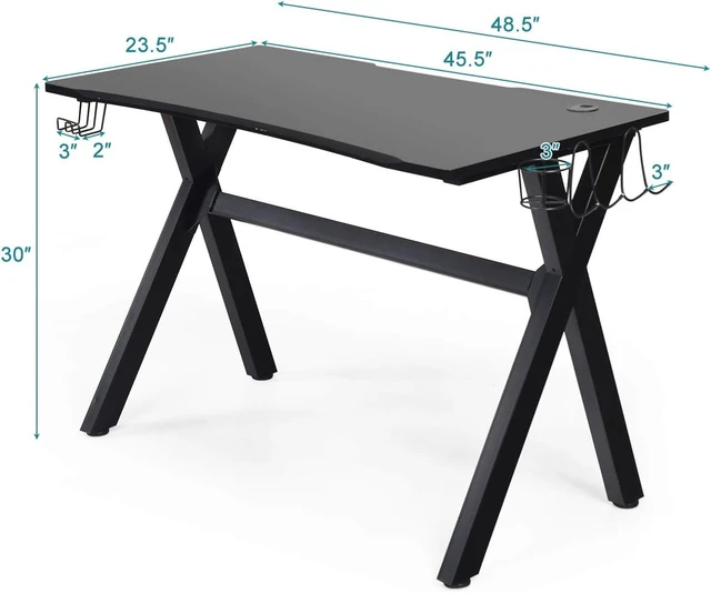 Alt view image 4 of 7 - Tangkula Computer Desk Gaming Desk, Ergonomic E-Sports Desk with Cup & Headphone Holder and Mouse Pad, Gamer Workstation with Carbon Fiber Surface and X-Shape Steel Frame, Home Office Desk (Black)