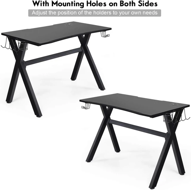 Alt view image 7 of 7 - Tangkula Computer Desk Gaming Desk, Ergonomic E-Sports Desk with Cup & Headphone Holder and Mouse Pad, Gamer Workstation with Carbon Fiber Surface and X-Shape Steel Frame, Home Office Desk (Black)