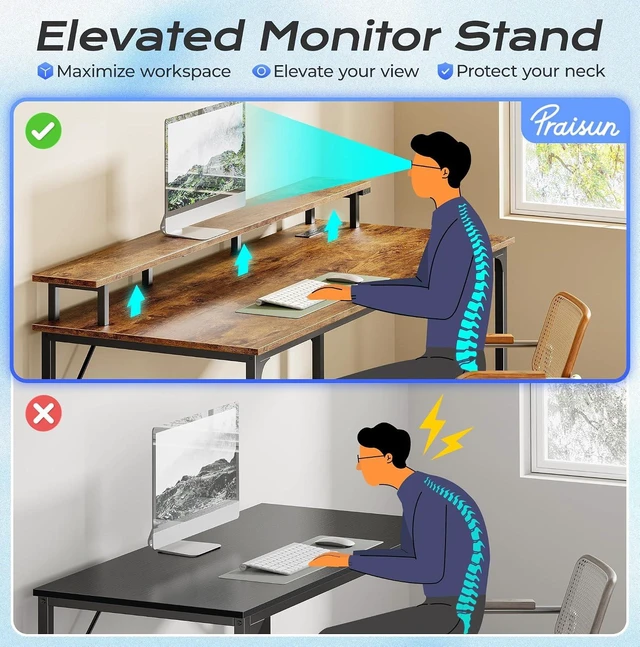 Alt view image 7 of 7 - 55 inch Gaming Desk, LED & Outlets, Monitor Stand, Rustic Brown,Sturdy PC Desk for Home Office, Study & Work, LED Lights, 4 AC Outlets & USB-C Charging Station
Visit the PRAISUN Store