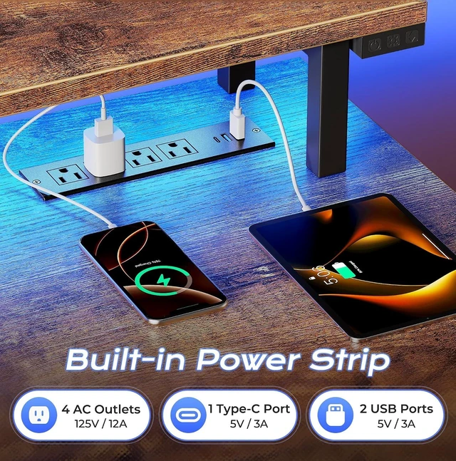 Alt view image 2 of 7 - 55 inch Gaming Desk, LED & Outlets, Monitor Stand, Rustic Brown,Sturdy PC Desk for Home Office, Study & Work, LED Lights, 4 AC Outlets & USB-C Charging Station
Visit the PRAISUN Store