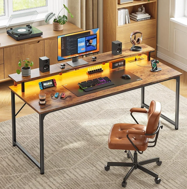 Alt view image 5 of 7 - 55 inch Gaming Desk, LED & Outlets, Monitor Stand, Rustic Brown,Sturdy PC Desk for Home Office, Study & Work, LED Lights, 4 AC Outlets & USB-C Charging Station
Visit the PRAISUN Store