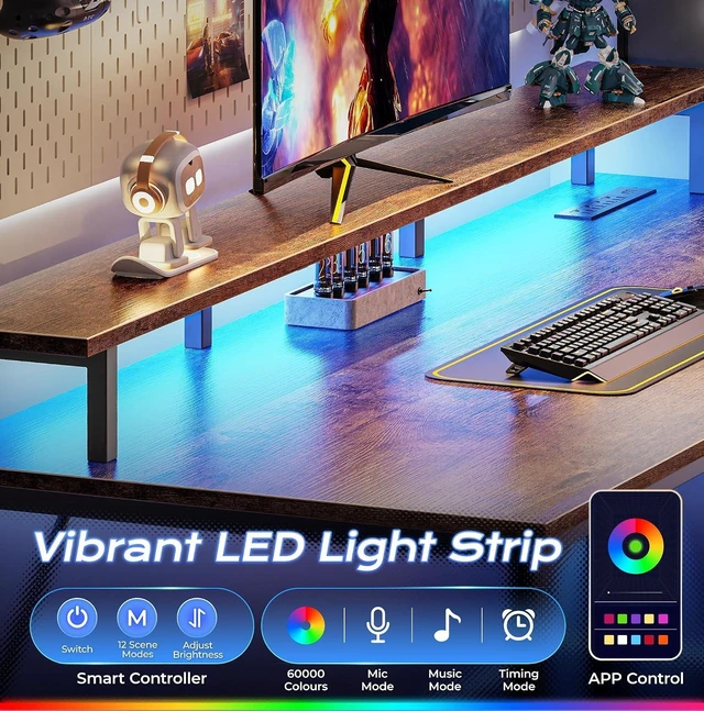 Alt view image 4 of 7 - 55 inch Gaming Desk, LED & Outlets, Monitor Stand, Rustic Brown,Sturdy PC Desk for Home Office, Study & Work, LED Lights, 4 AC Outlets & USB-C Charging Station
Visit the PRAISUN Store