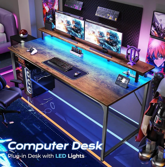 Alt view image 6 of 7 - 55 inch Gaming Desk, LED & Outlets, Monitor Stand, Rustic Brown,Sturdy PC Desk for Home Office, Study & Work, LED Lights, 4 AC Outlets & USB-C Charging Station
Visit the PRAISUN Store