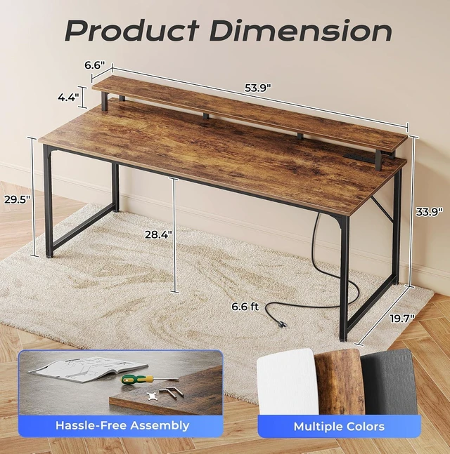 Alt view image 3 of 7 - 55 inch Gaming Desk, LED & Outlets, Monitor Stand, Rustic Brown,Sturdy PC Desk for Home Office, Study & Work, LED Lights, 4 AC Outlets & USB-C Charging Station
Visit the PRAISUN Store