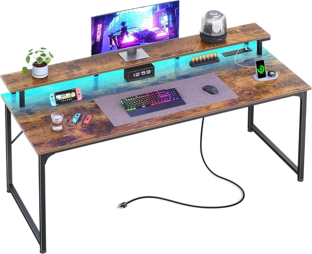 Main image of 55 inch Gaming Desk, LED & Outlets, Monitor Stand, Rustic Brown,Sturdy PC Desk for Home Office, Study & Work, LED Lights, 4 AC Outlets & USB-C Charging Station
Visit the PRAISUN Store