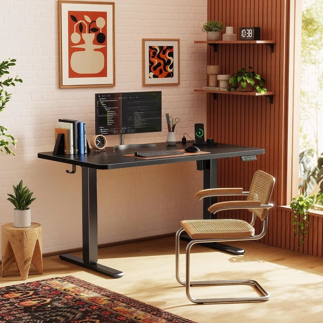 Alt view image 7 of 7 - Huuger 47 X 24 Inch Electric Standing Desk with Power Outlets and USB-C Port, Height Adjustable Desk, Sit Stand Desk for Home Office, Computer & Gaming Desk, Stable Steel Frame, Carbon Black