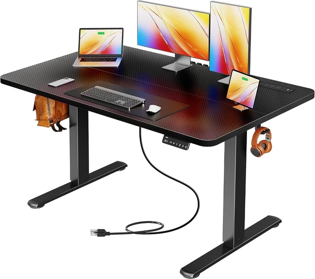 Main image of Huuger 47 X 24 Inch Electric Standing Desk with Power Outlets and USB-C Port, Height Adjustable Desk, Sit Stand Desk for Home Office, Computer & Gaming Desk, Stable Steel Frame, Carbon Black