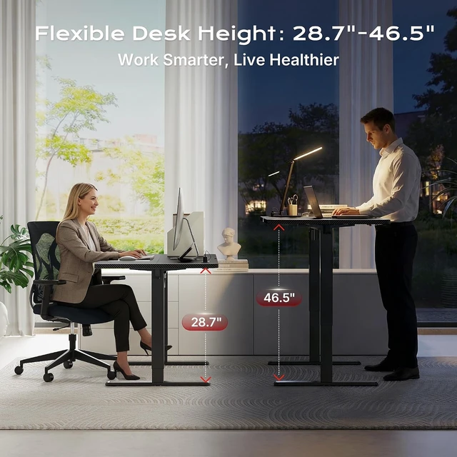 Alt view image 4 of 7 - Huuger 47 X 24 Inch Electric Standing Desk with Power Outlets and USB-C Port, Height Adjustable Desk, Sit Stand Desk for Home Office, Computer & Gaming Desk, Stable Steel Frame, Carbon Black