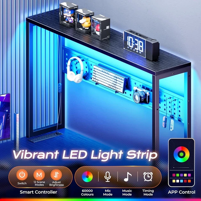 Alt view image 4 of 7 - L Shaped Gaming Desk with LED Lights & Power Outlets,Reversible Computer Desk with Storage Shelves & Bag, Large Corner Home Office Desk with Pegboard for Work from Home, Black