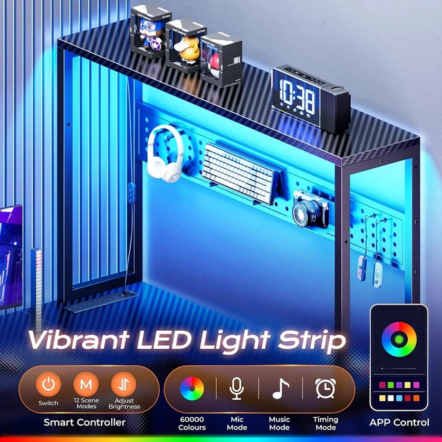 Alt view image 5 of 7 - L Shaped Gaming Desk with LED Lights & Power Outlets,Reversible Computer Desk with Storage Shelves & Bag, Large Corner Home Office Desk for Work from Home, Carbon Fiber Black