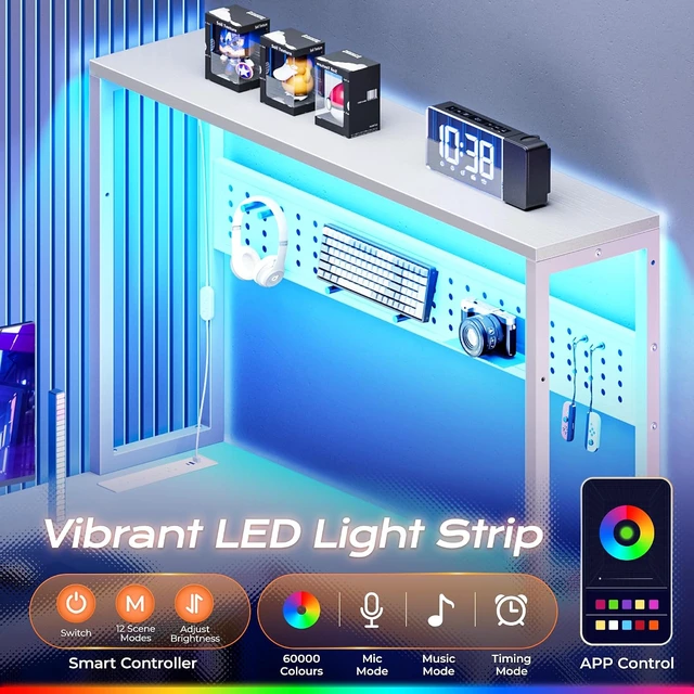 Alt view image 4 of 7 - L Shaped Gaming Desk with LED Lights & Power Outlets,Reversible Computer Desk with Storage Shelves & Bag, Large Corner Home Office Desk with Pegboard for Work from Home, White