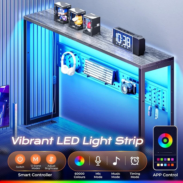 Alt view image 5 of 7 - L Shaped Gaming Desk with LED Lights & Power Outlets,Reversible Computer Desk with Storage Shelves & Bag, Large Corner Home Office Desk with Pegboard for Work from Home, Grey