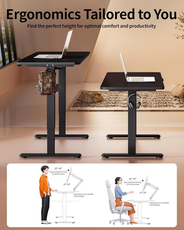 Alt view image 5 of 7 - Electric Standing Desk 60 x 24 Inch Computer Desk-Gaming Desk Black Home Office Desks Height Adjustable Memory Stand Up Computer Workstation