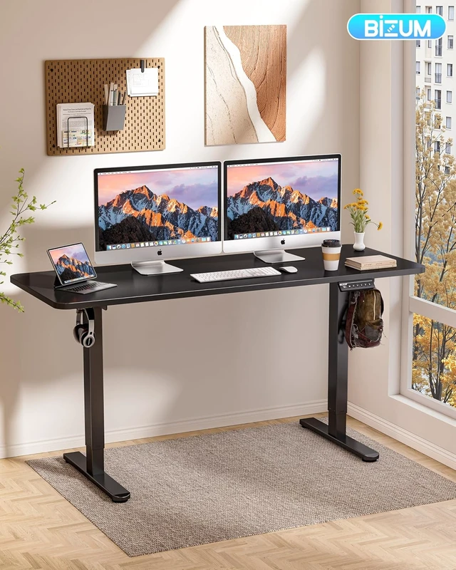 Alt view image 4 of 7 - Electric Standing Desk 60 x 24 Inch Computer Desk-Gaming Desk Black Home Office Desks Height Adjustable Memory Stand Up Computer Workstation